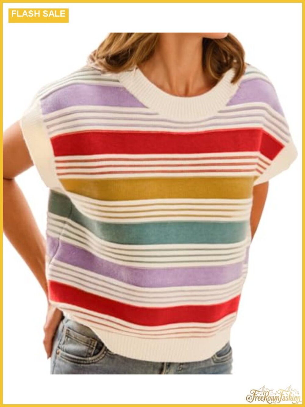Striped Cap Sleeve Sweater Vest Color Block Knit Tank Top